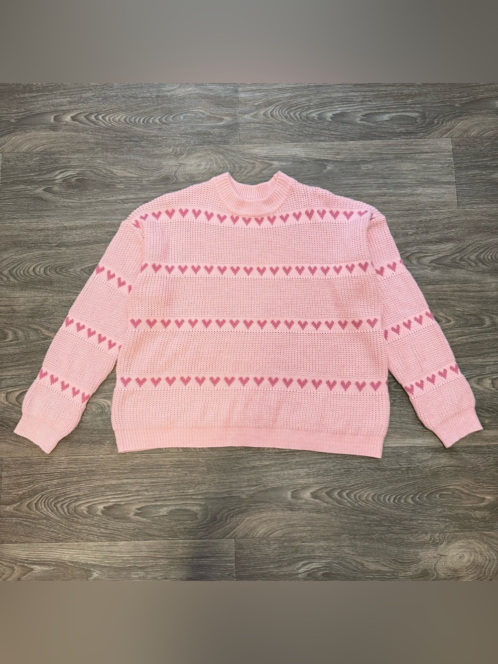 oversized crochet knit pink heart sweater